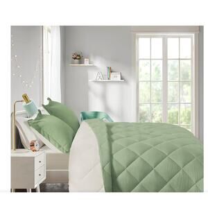 HIG 3pc Sage Green Twin/Twin XL Comforter Set Quilted Duvet Insert w/Corner Tabs